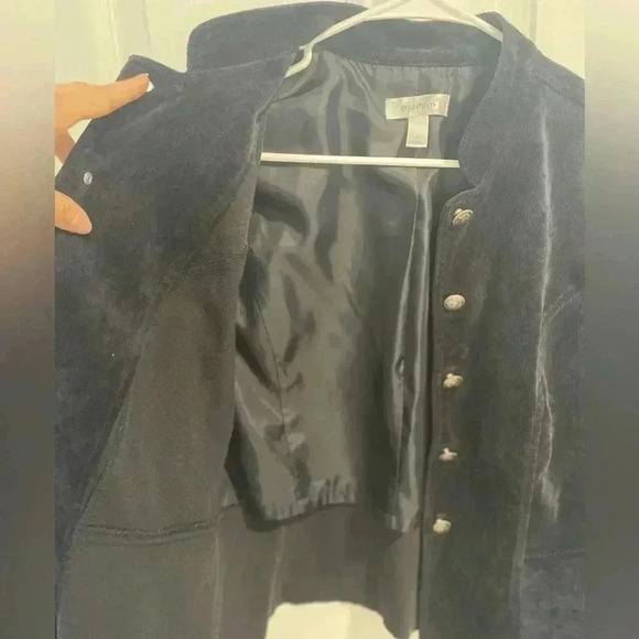 Open Front Double-Breasted Blazer Navy Blue Soft Corduroy 3/4 Sleeve Size Medium - Picture 5 of 9